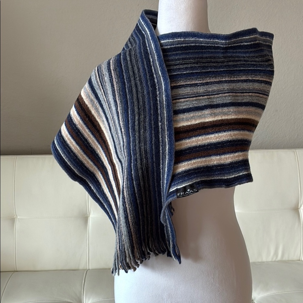 FRAAS Wool Blue and Brown Striped Scarf Wrap